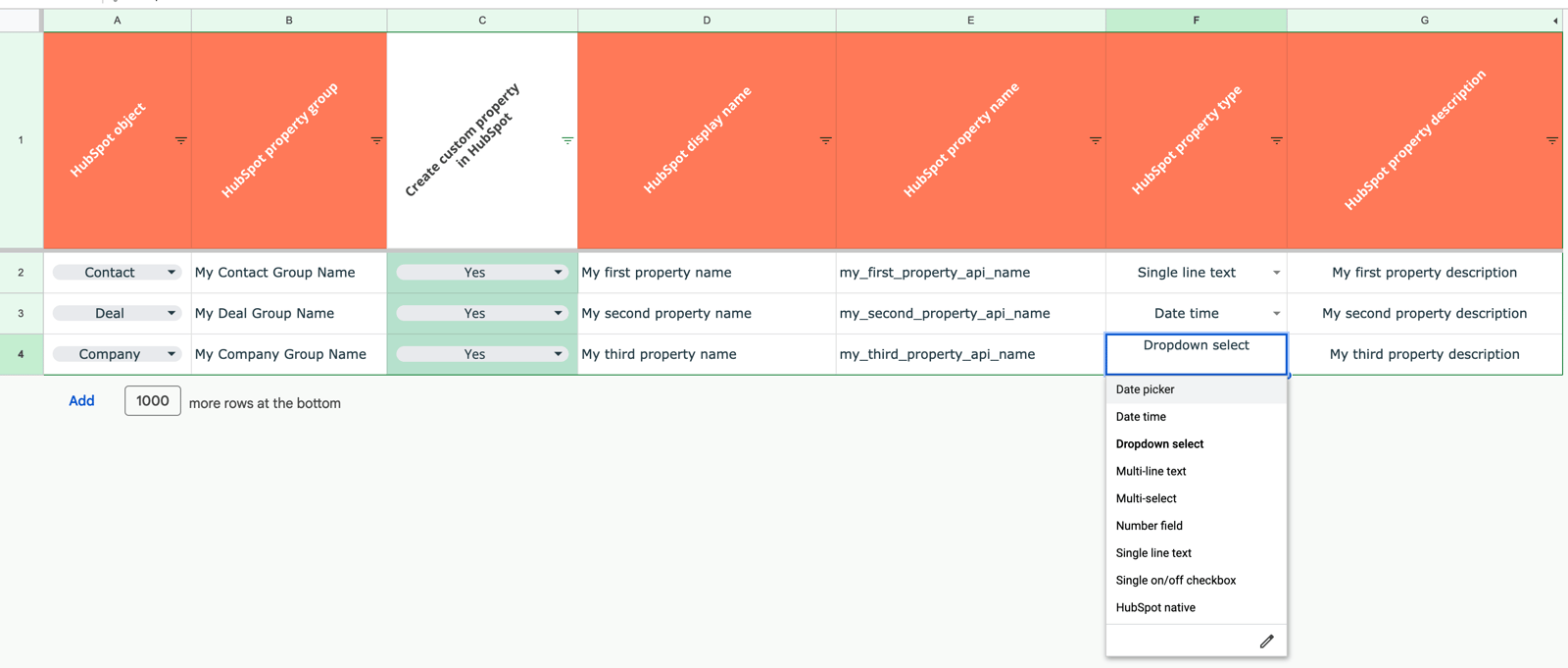 Creación automática de propiedades de HubSpot a partir de un archivo CSV.